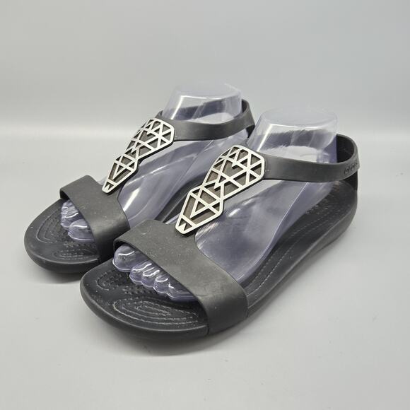 Crocs Womens Sz 9 Serena Sexi Sandals Diamond Embellished Black Thong Slingback - Picture 1 of 11